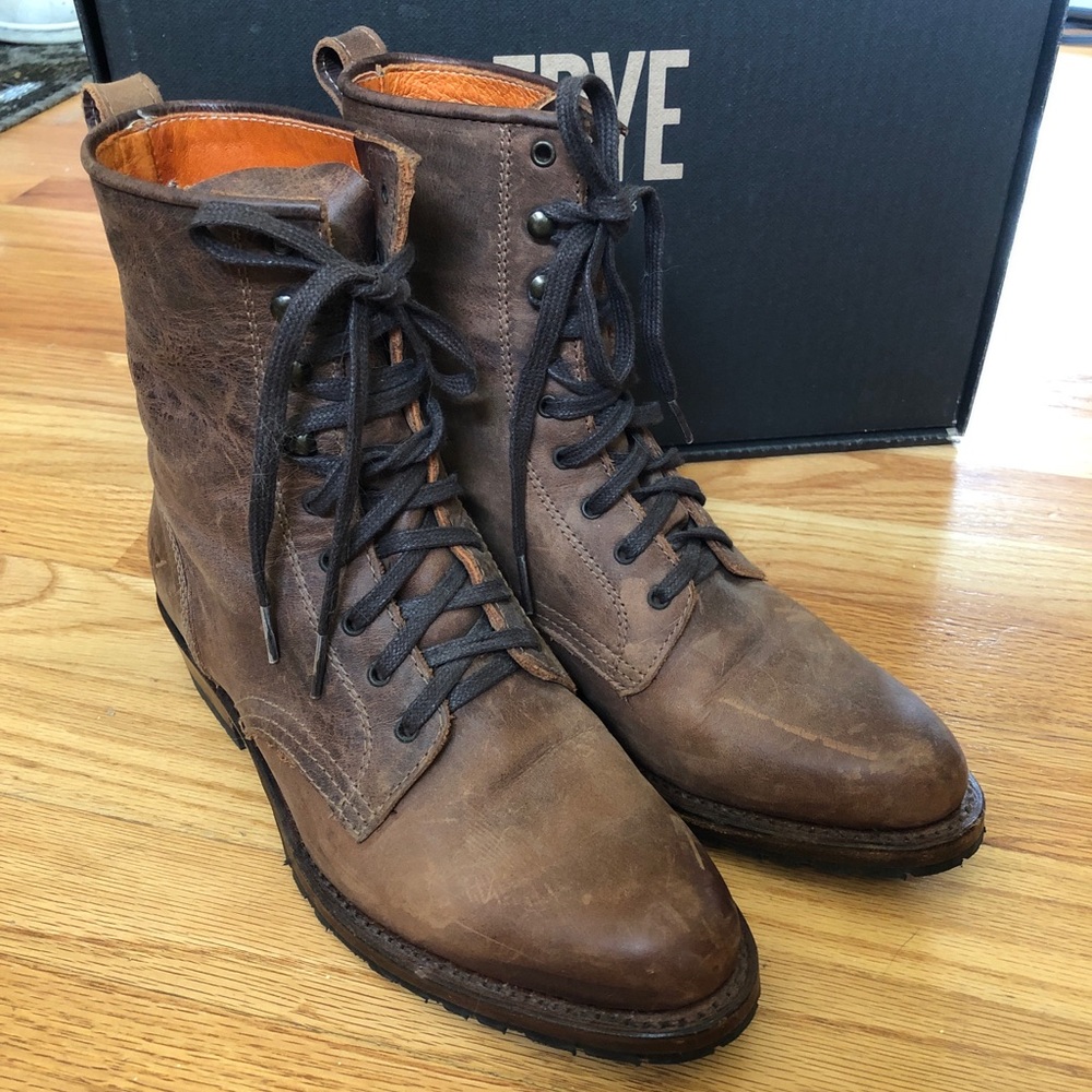 Frye dorado packer brown leather lace up boots